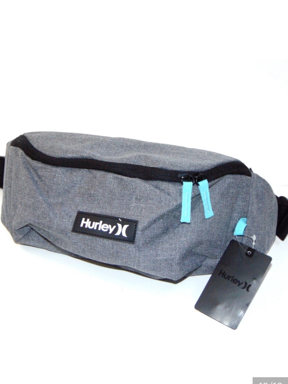 Hurley Gray Waist Pack with Teal Zipper Pulls